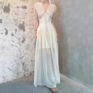 Xajzpa Fashion Women Dress Short Sleeve V Neck Waist White Lace Fairy Style Female Party Dresses New Tide